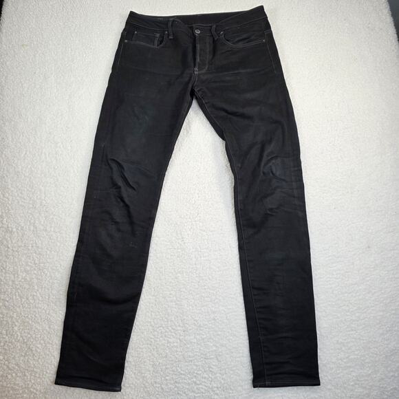 G Star Raw Jeans Mens 31x34 Black 3301 Slim Fit Tapered Button Fly Denim Pants - Picture 1 of 11